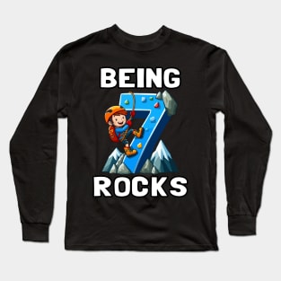 Kids 7 Year Old Rock Climbing , 7th Birthday Long Sleeve T-Shirt